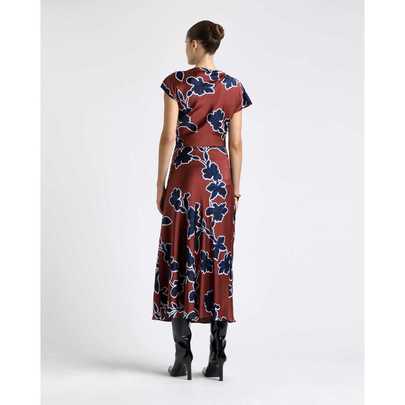 Cue Rosewood Illustrated Floral Satin Midi Dress image number 1